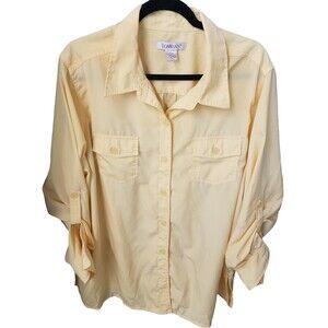 Roaman's Womens Sz 24W Yellow Solid 3/4 Sleeve Button Down Shirt